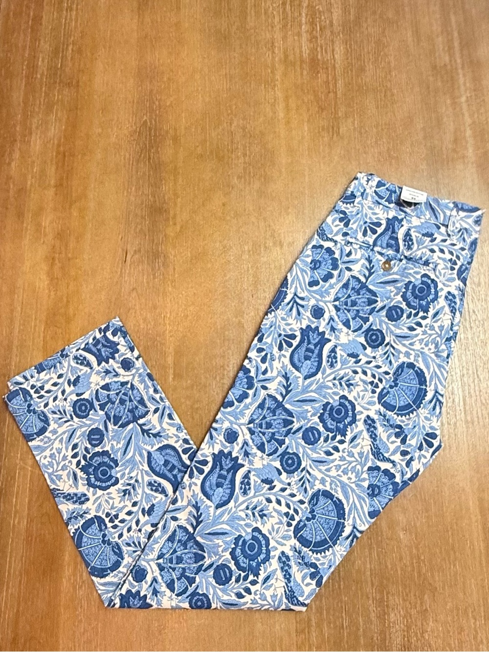 J. McLaughlin Lukas Long Bottoms Sand/Navy/Denin Eastern Blooms Resort Sz 33x32